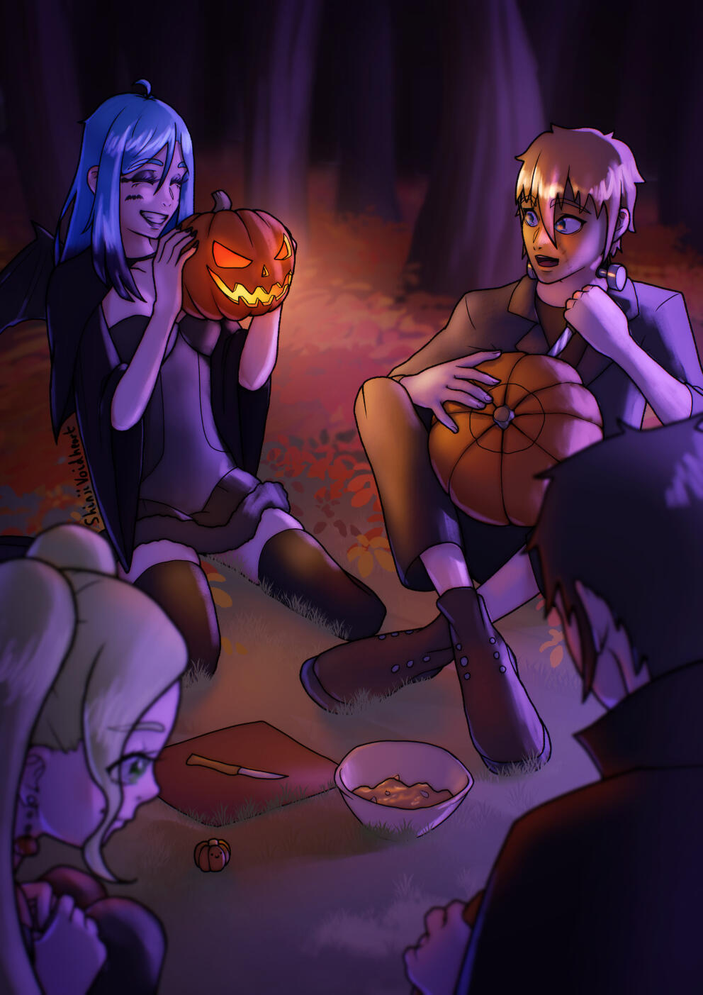 The gang pumpkin carving